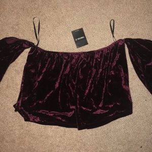 Forever 21 maroon velvet off the shoulder top